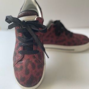 MARC BY MARC JACOBS Red Snake Embossed lace up sneakers.
